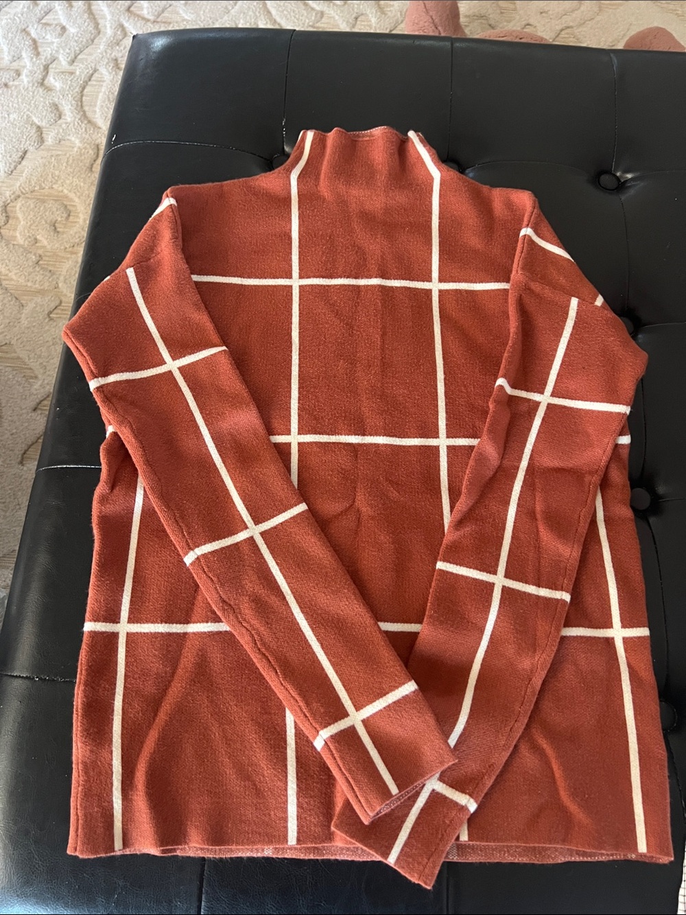 Cynthia Rowley Rust Windowpane Turtleneck Sweater
